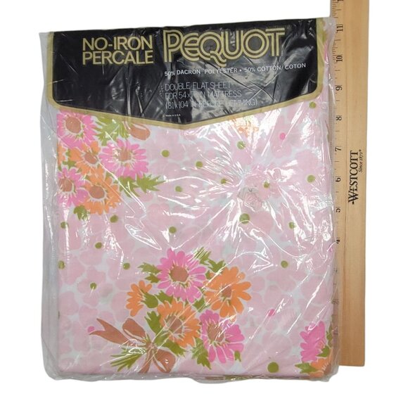 Vtg Pequot Double Flat Sheet Retro Floral 70s Flower Power Groovy Made in USA No - Picture 7 of 9